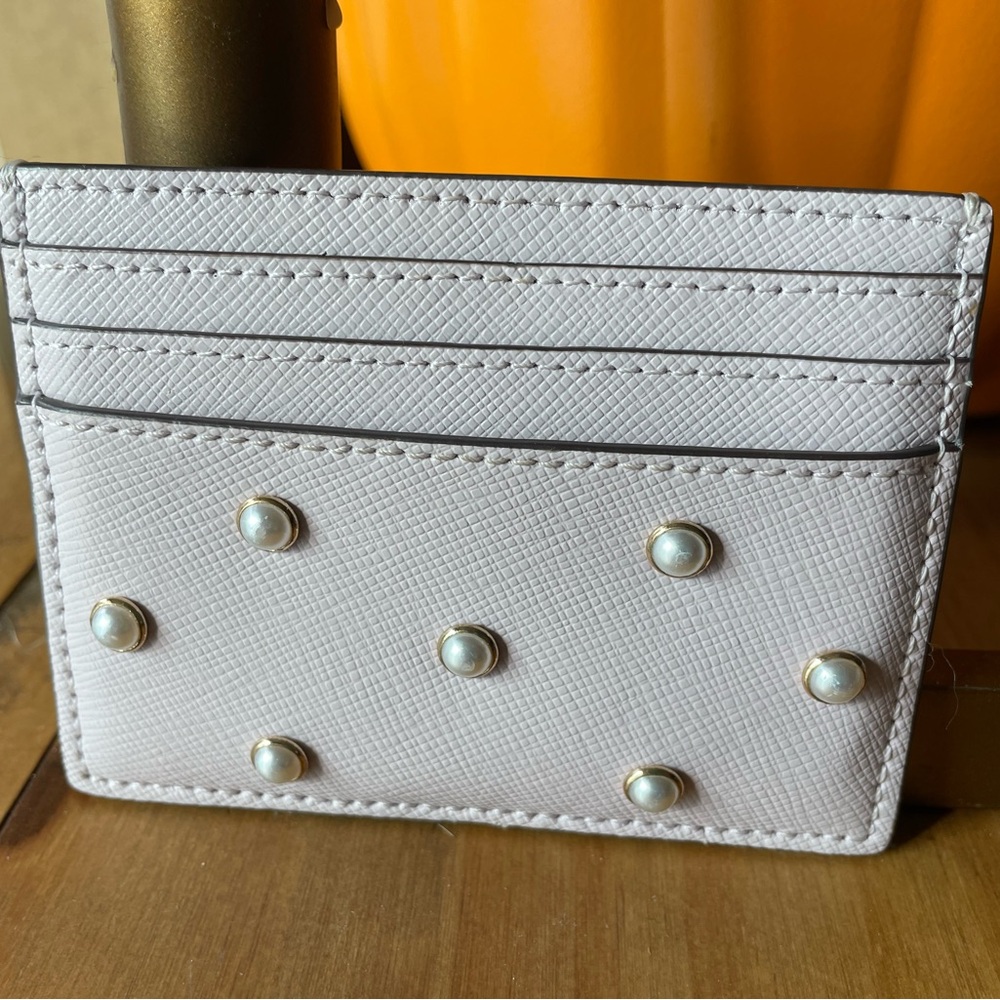 Kate Spade Madison Studded Faux Pearls Small Slim Card Holder